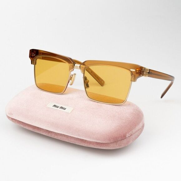 NEW Miu Miu MU10ZS 15T0B7 Caramel Trasparent Yelllow Square Unisex Sunglasses main image 5
